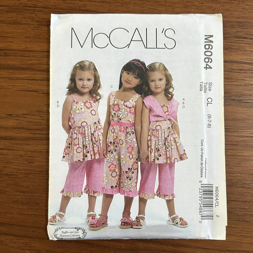 NEW McCALLS M6064 sewing pattern GIRLS BOLERO DRESS JUMPSUIT Size 6 7 8